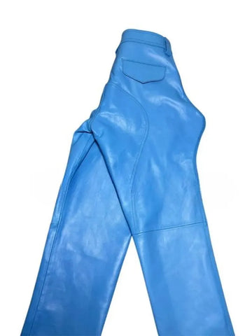 Men’s Genuine Cowhide Leather Sky Blue Police Style Biker Breeches | Uniform-Inspired Pants