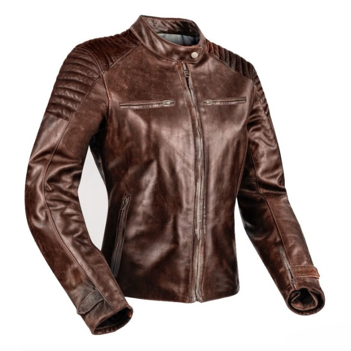mens brown leather motorcycle jacket vintage biker wear slim fit moto protective gear stylish casual riding coat with zipper durable