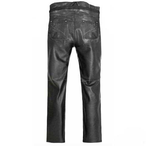 Men’s Classic Black Leather Pants – Slim Fit Motorcycle Riding & Streetwear Trousers