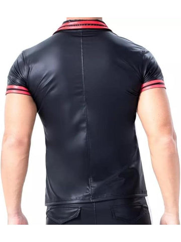 Men's Shiny Leather T-Shirt Soft Matte Short Sleeve Stylish Clubwear Biker Fashion Outfit for Men