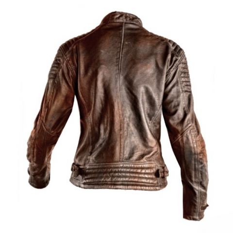 mens brown leather motorcycle jacket vintage biker wear slim fit moto protective gear stylish casual riding coat with zipper durable