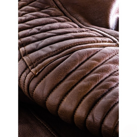 mens brown leather motorcycle jacket vintage biker wear slim fit moto protective gear stylish casual riding coat with zipper durable