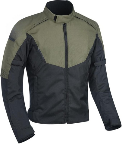 Men’s Textile Motorcycle Jacket – Black & Olive Green Motorbike Riding Jacket with Armor Protection, All-Season Biker Gear