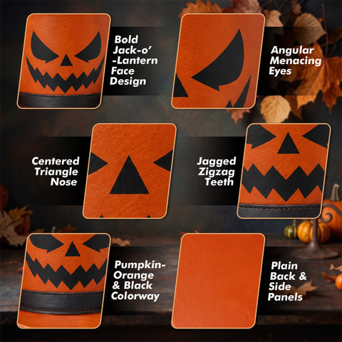 Unisex Genuine Leather Halloween Top Hat - Orange Pumpkin Jack O'Lantern