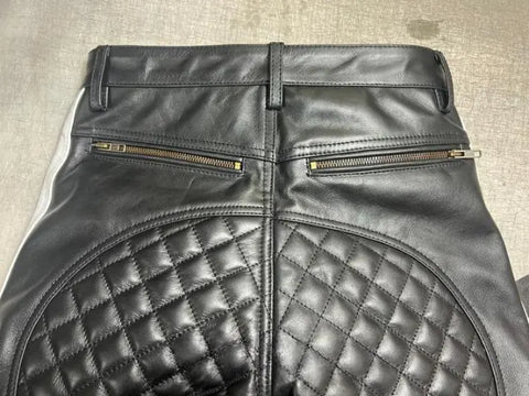 Men's Real Cowhide Leather Quilted Biker Pants | Open Front Bold Clubwear | Unique Fetish Style Trousers