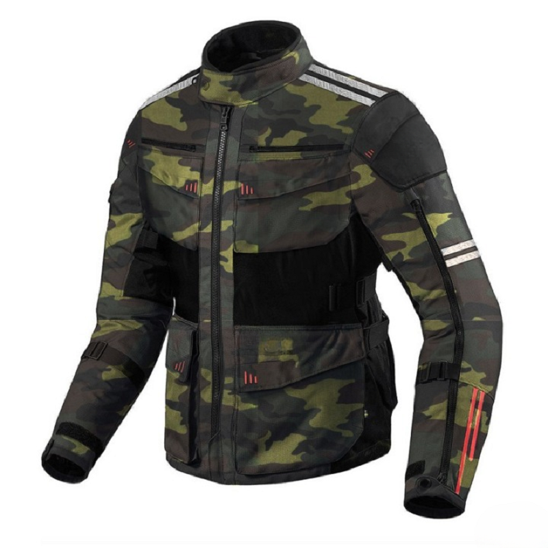 Dark Camo Forest All-Weather Men’s Textile Motorcycle Touring Jacket – Durable, Armored & Adventure-Ready Gear