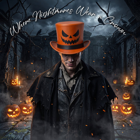 Unisex Genuine Leather Halloween Top Hat - Orange Pumpkin Jack O'Lantern