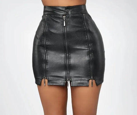 Customizable Women's Sexy Genuine Lambskin High Waist Leather skirt, Women Black Mini Zipper Leather Skirt, Women Short Leather skirt