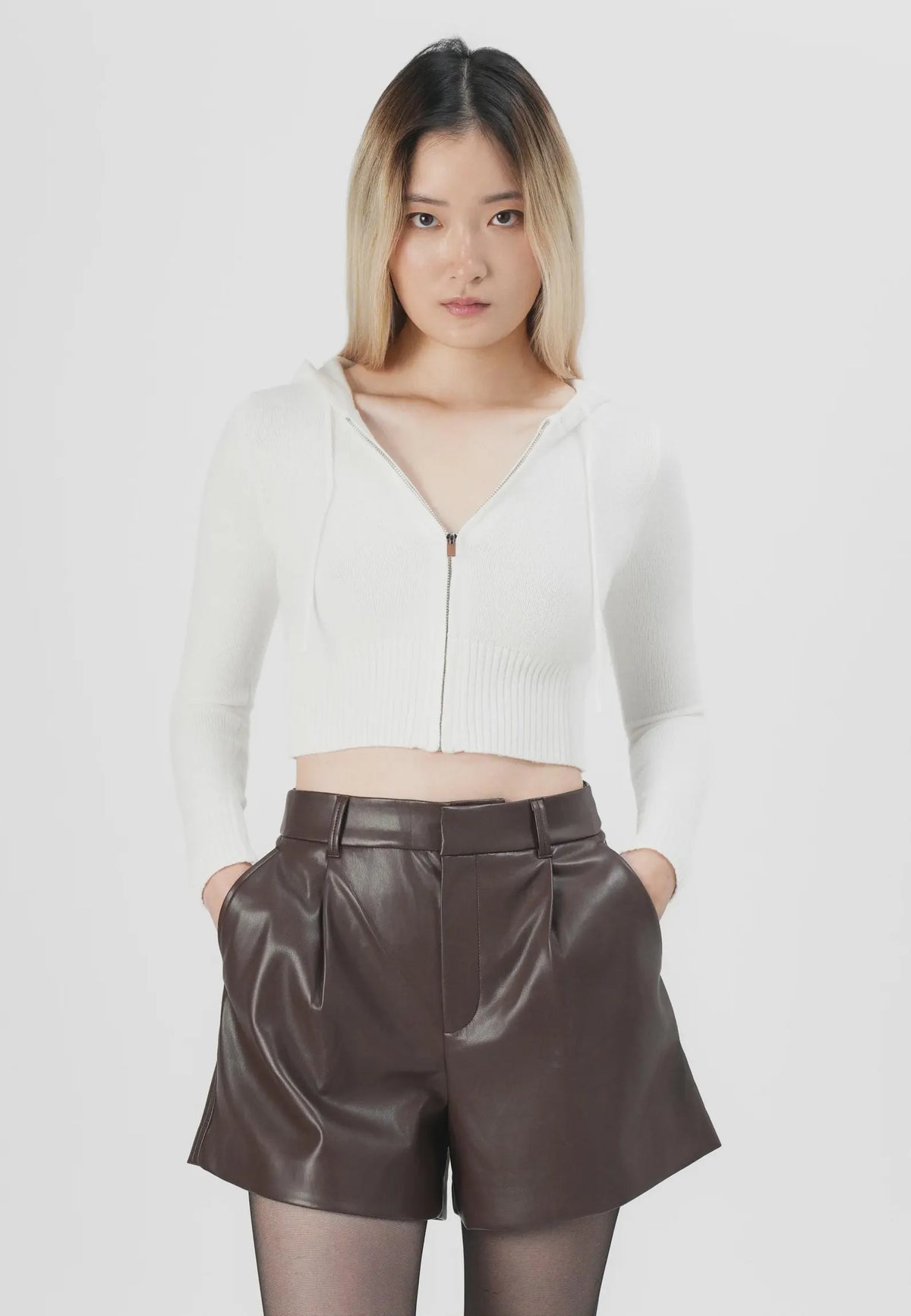 Seal Brown Leather Shorts – High-Waist Genuine Leather, Smooth Finish, Women’s Festival Streetwear & Casual Outfit | Gift for Her