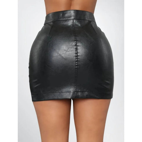 High-Waisted Genuine Leather Mini Pencil Skirt with Full Front Zipper – Bodycon Fit, Sleek & Stylish
