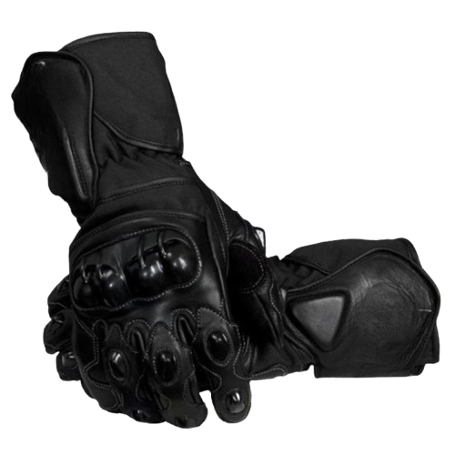 Racer Style Black Motorcycle Gloves with Premium Leather and Knuckle Protection