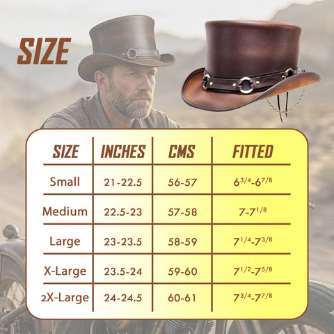Handcrafted Steampunk Genuine Leather Brown Top Hat, Gothic Western Cosplay Costume Hat