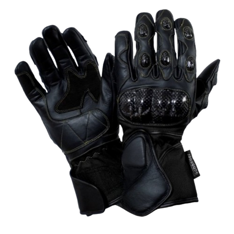 Racer Style Black Motorcycle Gloves with Premium Leather and Knuckle Protection