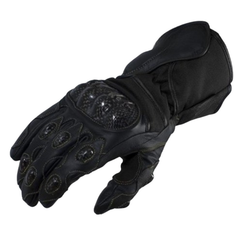 Racer Style Black Motorcycle Gloves with Premium Leather and Knuckle Protection