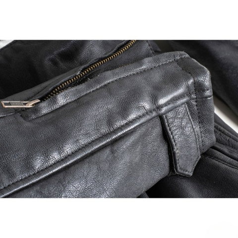 mens black leather motorcycle jacket with red stripes cafe racer retro biker coat quilted shoulders moto riding gear protective streetwear