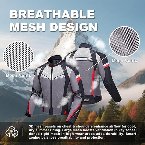 Men’s Summer Motorcycle Jacket – Breathable Mesh Motorbike Riding Jacket, Lightweight Protective Biker Gear for Hot Weather