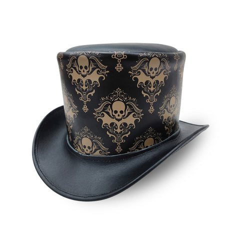 Leather Skull Engraved Top Hat, Steampunk Gothic Hat
