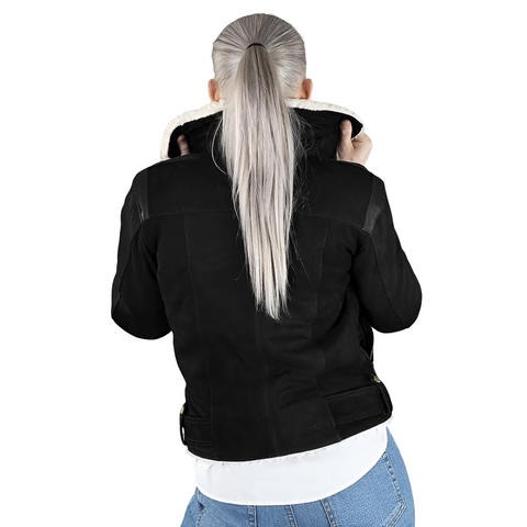 Vintage Luxe Black Shearling Pilot Jacket for Women