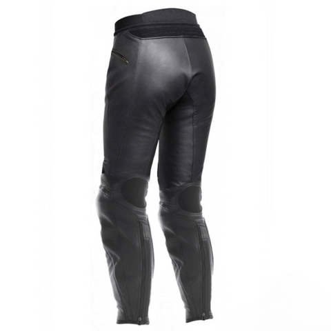 Men’s Black Leather Motorcycle Pants – Durable Racing Protection Gear with Stretch Panels