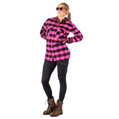 Women’s Premium Pink & Black Flannel Motorcycle Riding Shirt – Casual Protective MC Style
