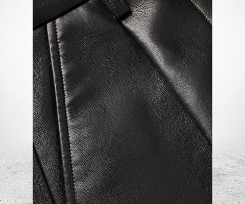 Women’s Black Leather Shorts – Genuine Leather, Pleated Front Biker Style with Pockets | Edgy Street wear & Statement Party Look