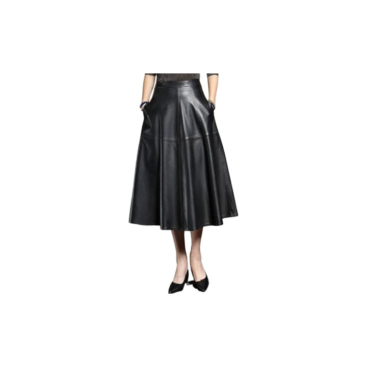 A-Line Genuine Lambskin Leather Skirt – Below Knee, Fully Lined