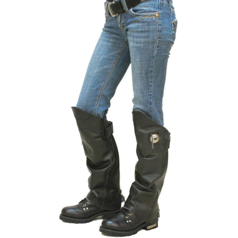 Men’s Genuine Leather Half Chaps – Black Motorcycle Riding Leg Gaiters