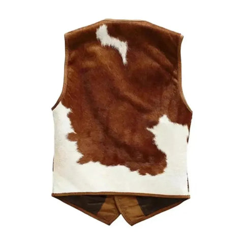 Men's Real Cowhide Leather Vest – Natural Hair-On Western Cowboy Style Waistcoat – Handmade & Unique Pattern Special Gift