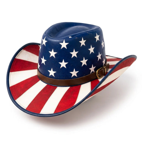 Genuine Leather Patriotic Cowboy Hat - American Flag Outback Western Hat Unisex