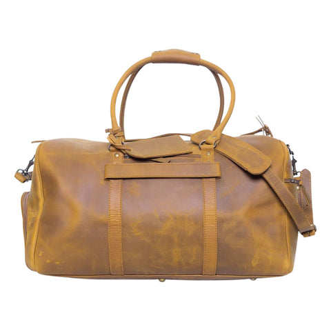 Vintage Tan Leather Weekender Duffel Bag – Premium Handcrafted Travel Holdall