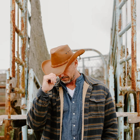 Men’s Leather Cowboy Hat – Classic Western Style with Ventilation & Adjustable Chin Cord