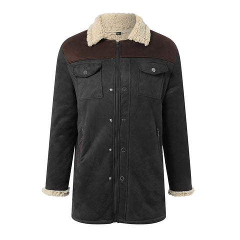 Men's Black & Brown Suede Sherpa Lined Coat Winter Coat