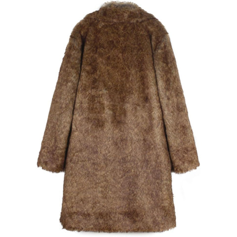 Men's Luxury Brown Faux Fur Long Coat | Warm Winter Overcoat