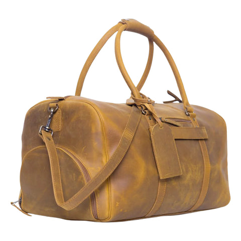 Vintage Tan Leather Weekender Duffel Bag – Premium Handcrafted Travel Holdall
