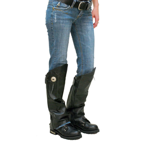 Men’s Genuine Leather Half Chaps – Black Motorcycle Riding Leg Gaiters