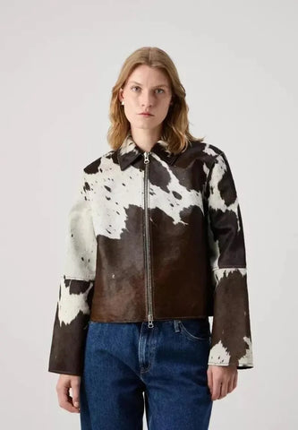 Women Premium Cowhide Leather Jacket | Natural Hair-On Cow Skin | Handcrafted Western Biker Style | Unique Streetwear Coat