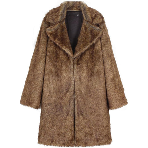 Men's Luxury Brown Faux Fur Long Coat | Warm Winter Overcoat