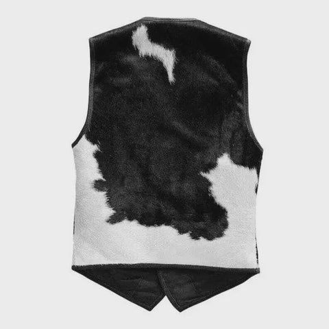 Men's Real Cowhide Leather Vest – Natural Hair-On Western Cowboy Style Waistcoat – Handmade & Unique Pattern Special Gift