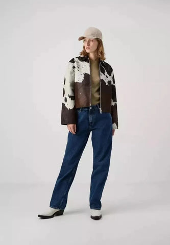 Women Premium Cowhide Leather Jacket | Natural Hair-On Cow Skin | Handcrafted Western Biker Style | Unique Streetwear Coat