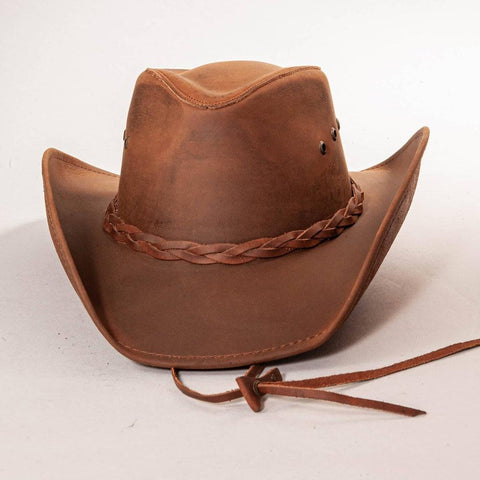 Men’s Leather Cowboy Hat – Classic Western Style with Ventilation & Adjustable Chin Cord