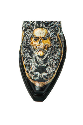 Men’s Black Skull Embossed High Cowboy Boots | Gothic Western Style