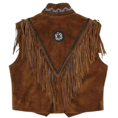Handmade Suede Fringe Cowboy Vest | Beaded Western Leather Waistcoat | Vintage Rodeo Style Men’s Outerwear