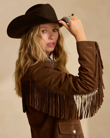 Women Real Suede Fringe Jacket Western Style Genuine Leather Cowgirl Jacket Vintage Boho Cowboy Coat