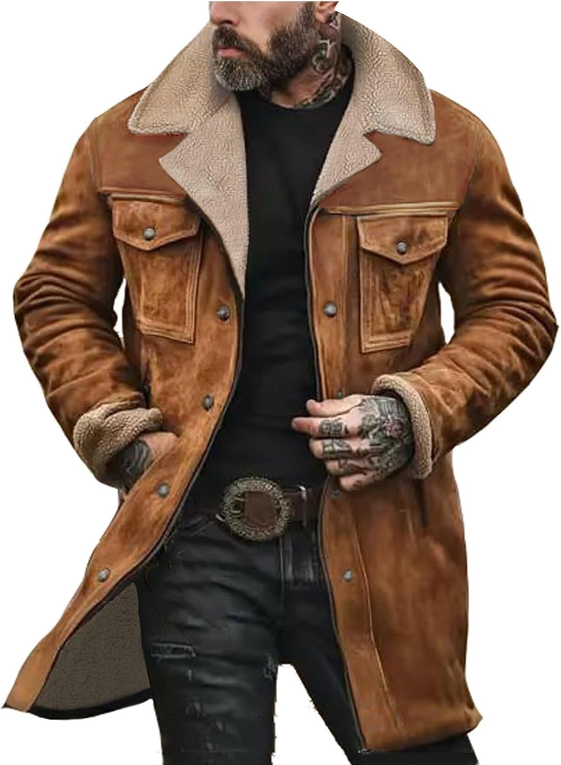 Men’s Brown Suede Sherpa Lined Coat – Vintage Western Style Jacket | Warm Winter Outerwear