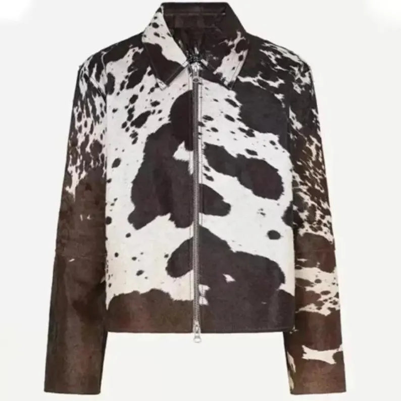Women Premium Cowhide Leather Jacket | Natural Hair-On Cow Skin | Handcrafted Western Biker Style | Unique Streetwear Coat
