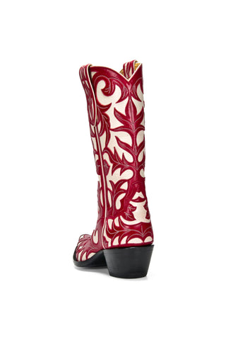 Red & White Embroidered Western Cowboy Boots – Premium Leather Fashion Boots