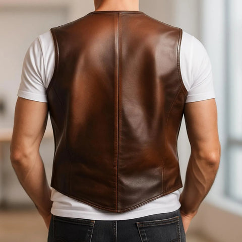 Men’s Brown Cowboy Leather Vest – Classic Western Waistcoat | Handmade Country Style