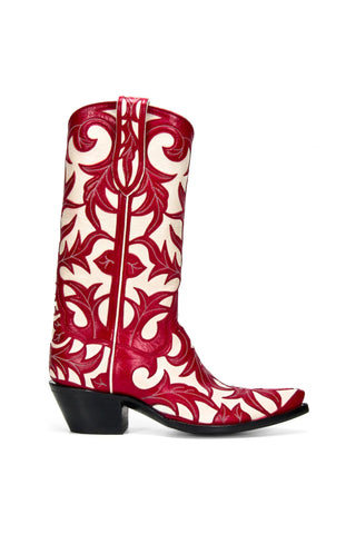 Red & White Embroidered Western Cowboy Boots – Premium Leather Fashion Boots