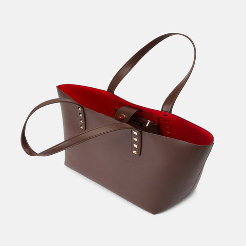 Women Real Leather Tote Bag Brown Luxury Shoulder Handbag Large Capacity Studded Elegant Work Purse