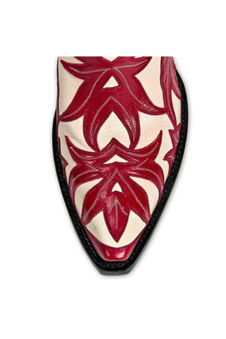 Red & White Embroidered Western Cowboy Boots – Premium Leather Fashion Boots